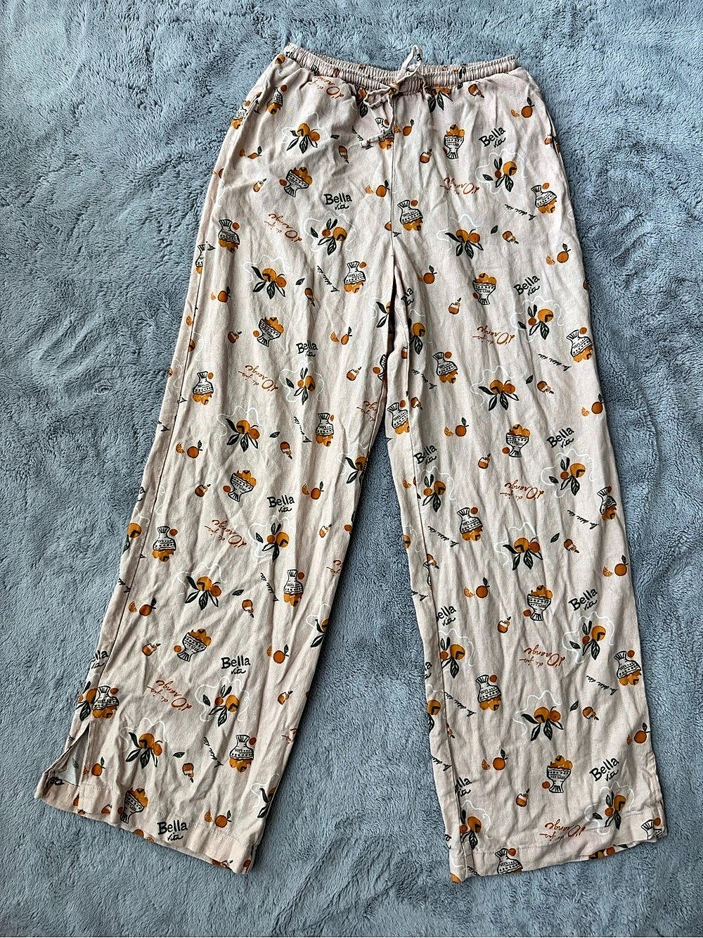 Wild Fable Floral Wide Leg Pants Linen Blend Pants with Orange Print Size XXS